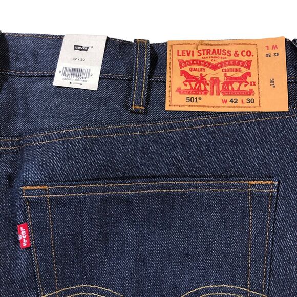 NEW Levi's 501 Original Shrink to Fit Jeans Blue Button Fly Straight Mens 42x30 - Picture 7 of 10